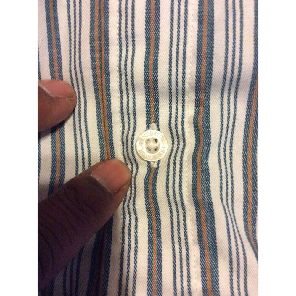 Pendleton Men's Bridgeport Button Front Shirt White Green Striped Pocket XL - Picture 9 of 11